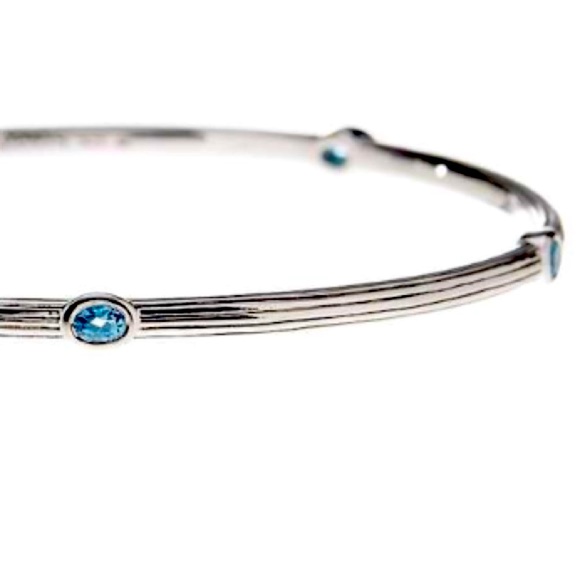 Lagos Sterling Silver Topaz Station Fluted Bangle - Picture 2 of 7